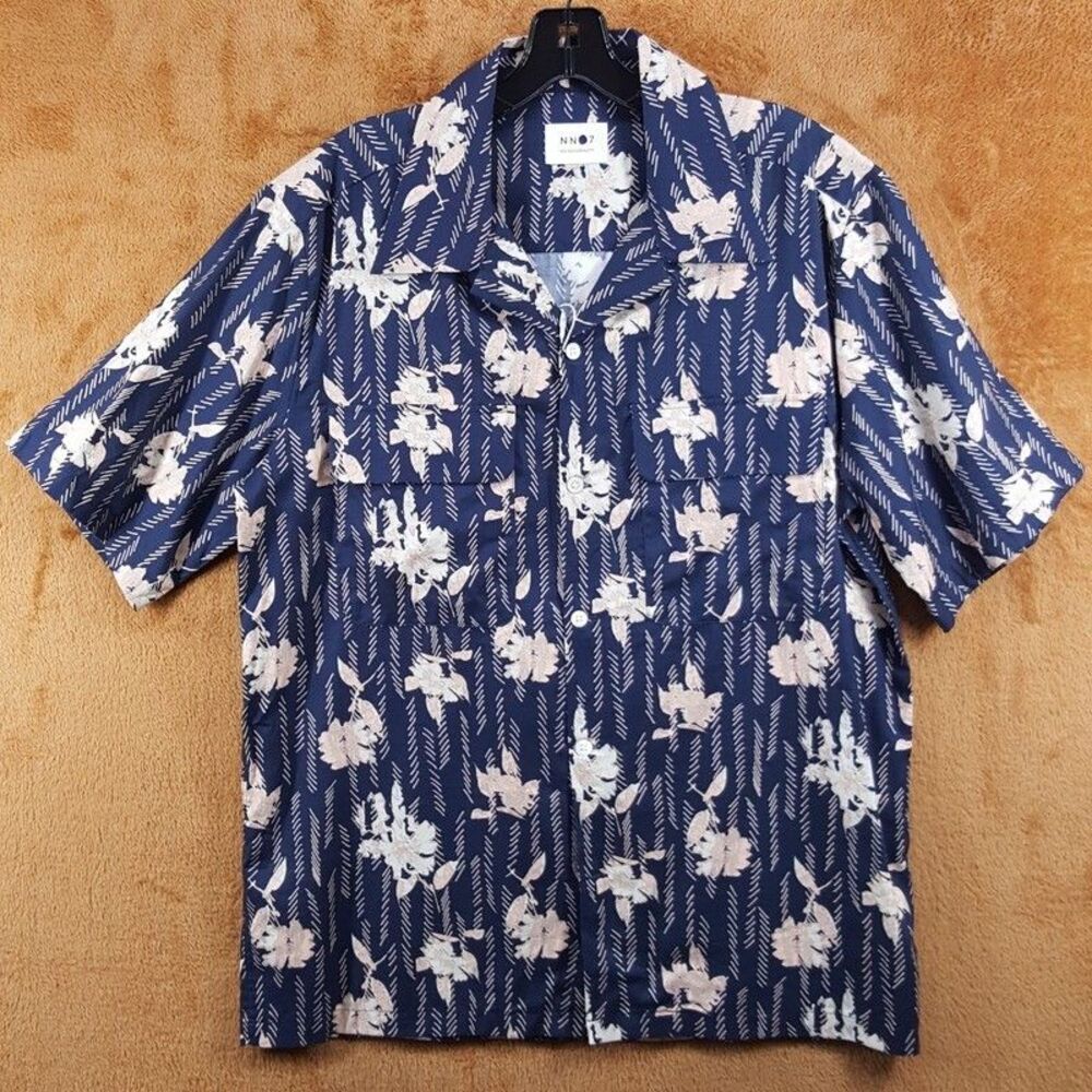 NN07 Camp Shirt Mens Small Blue Floral Button Up Short Sleeve DANIEL $185